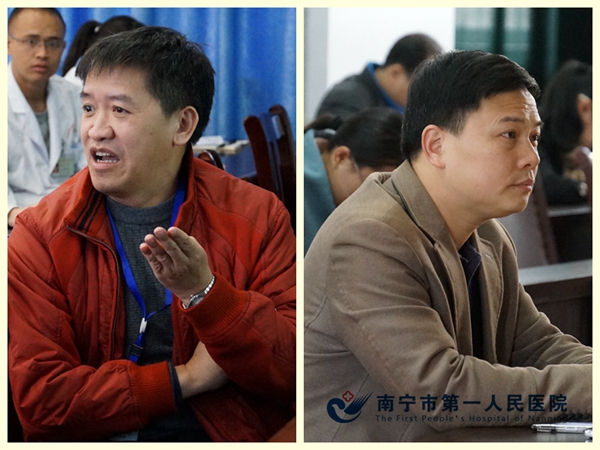市一医院院长韦金儒、党委书记黎君君参加讨论.jpg